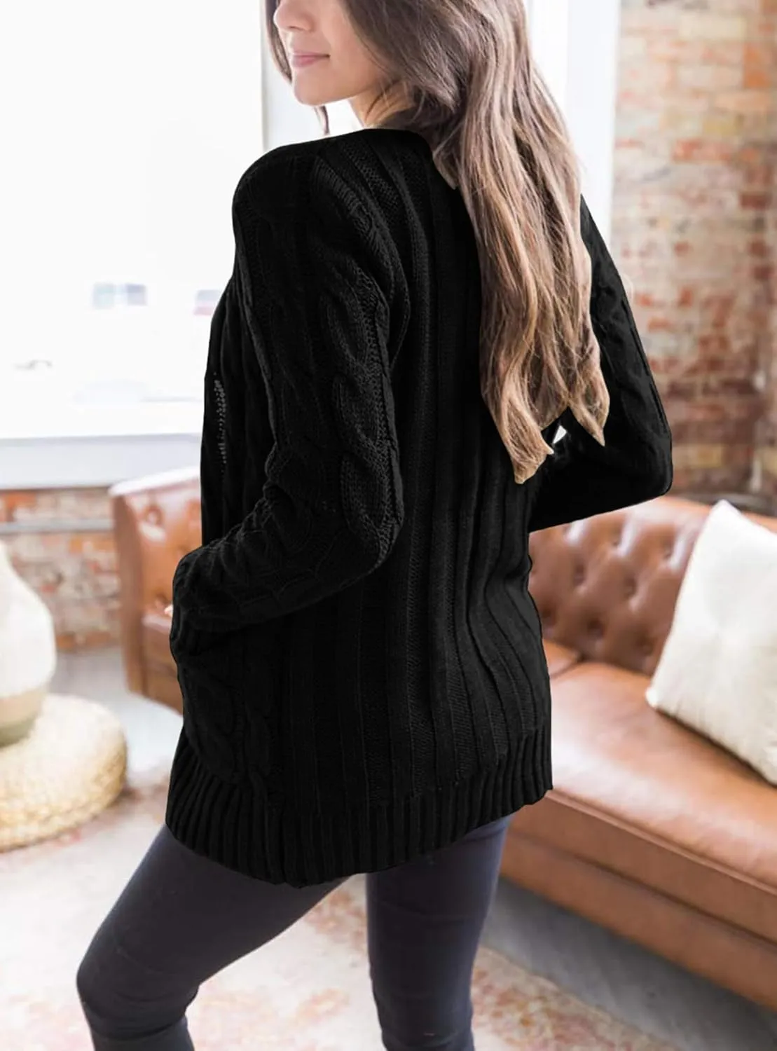 PRETTYGARDEN Women's Open Front Cardigan Sweaters Fall Fashion Button Down Cable Knit Chunky Winter Outerwear Coats
