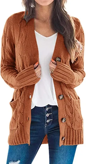 PRETTYGARDEN Women's Open Front Cardigan Sweaters Fall Fashion Button Down Cable Knit Chunky Winter Outerwear Coats