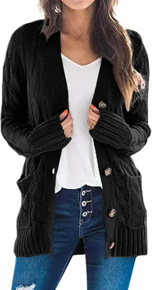 PRETTYGARDEN Women's Open Front Cardigan Sweaters Fall Fashion Button Down Cable Knit Chunky Winter Outerwear Coats