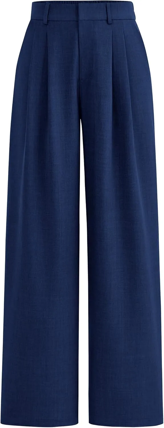 PRETTYGARDEN Women's Summer Elastic High Waisted Work Pants Straight Leg Dressy Business Casual Trousers Slacks Pockets