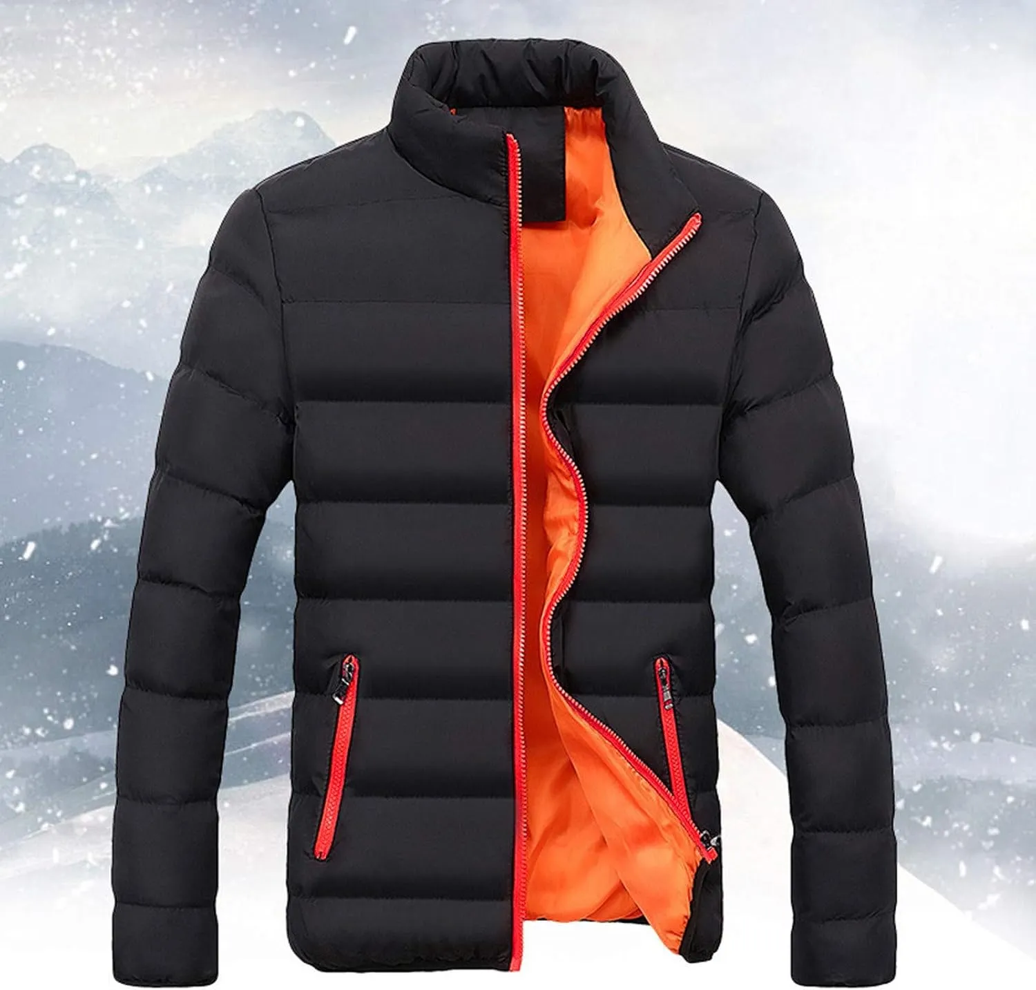 Puffer Jacket for Men's Light Padded Zip Down Jacket Winter Warm Stand Collar Coat Packable Quilted Jackets