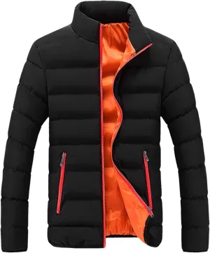 Puffer Jacket for Men's Light Padded Zip Down Jacket Winter Warm Stand Collar Coat Packable Quilted Jackets