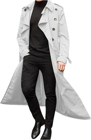QWENTMTNTY Mens Long Trench Coat Double Breasted Belted Trench Coat Oversized Jacket Casual Business Windbreaker Overcoats