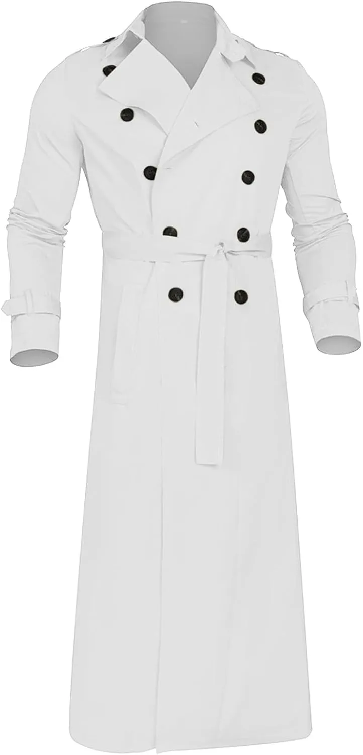 QWENTMTNTY Mens Long Trench Coat Double Breasted Belted Trench Coat Oversized Jacket Casual Business Windbreaker Overcoats