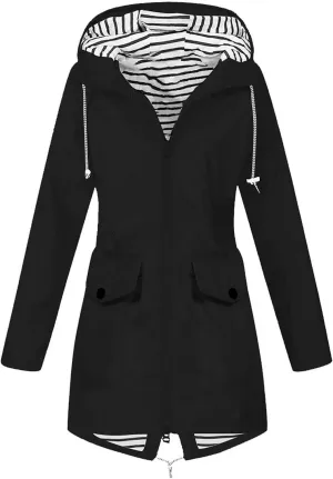 Rain Jacket For Women Lightweight Raincoat Waterproof Windbreaker Striped Lined Climbing Outdoor Hooded Trench Coat