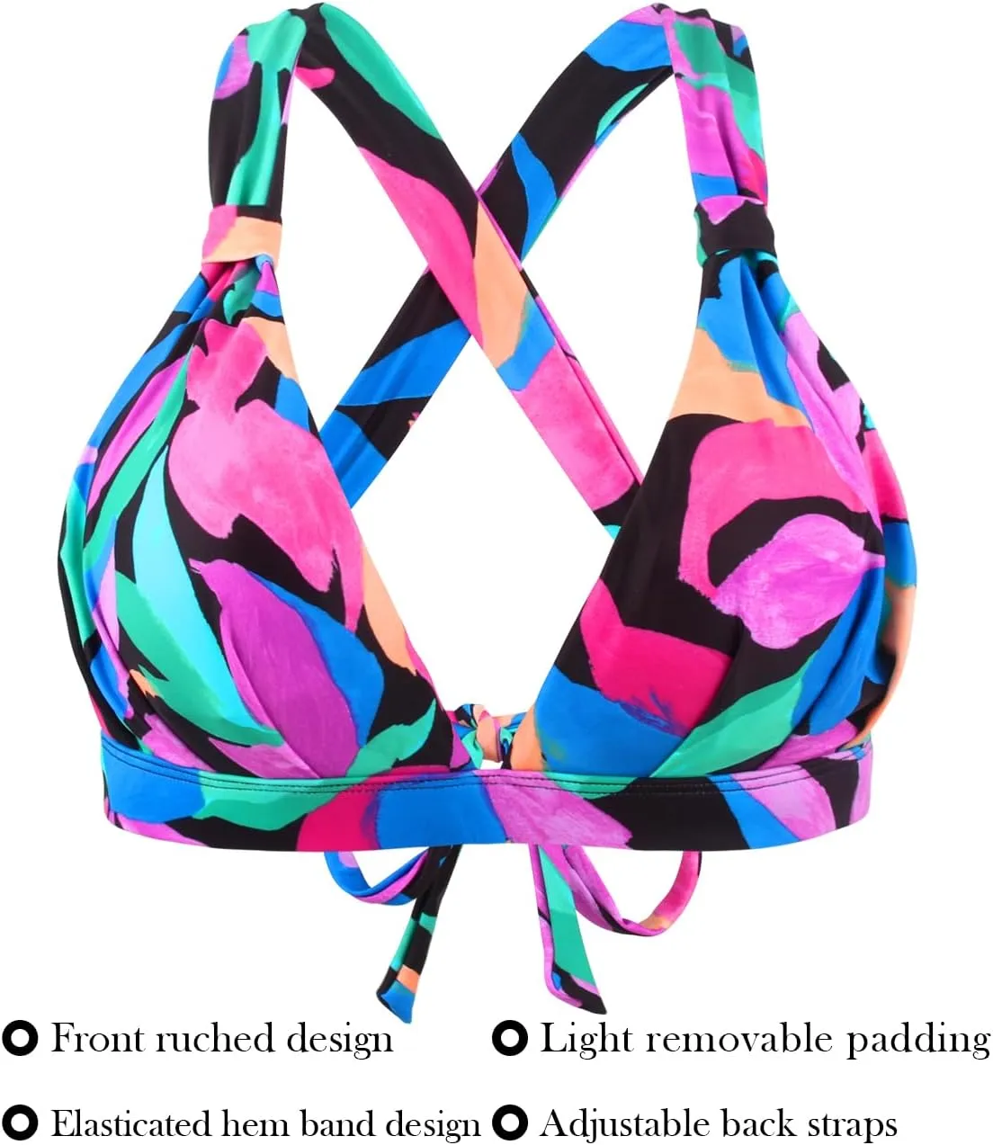 RELLECIGA Womens Triangle Bikini Top Crisscross Back Swimsuit Padded Push Up Bathing Suit Top