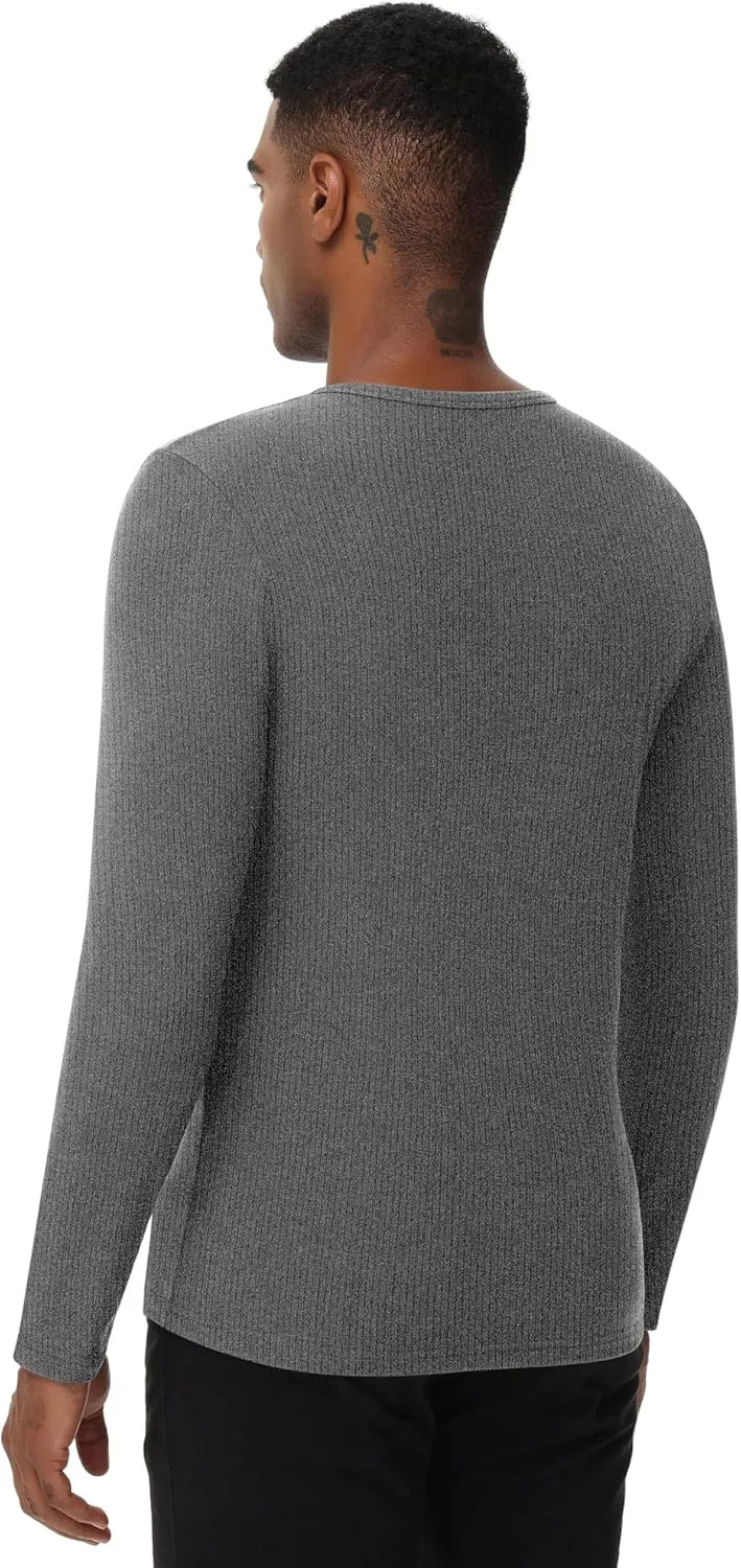 Riyiper 3 Pack Men's Ribbed Thermal Shirts Crew Neck Long Sleeve Tops Winter Stretchy Slim Basic Undershirt