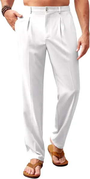 Runcati Mens Casual Linen Pants Elastic Waist Lightweight Loose Fit Pleated Slacks Summer Cotton Beach Yoga Trousers