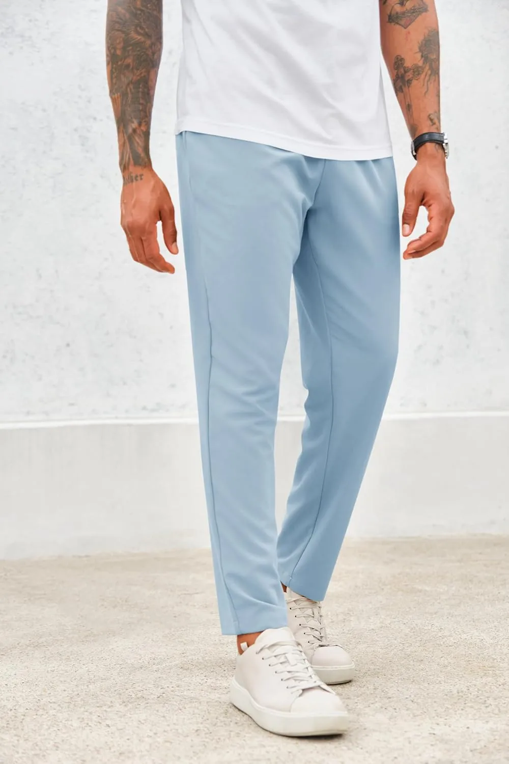 Runcati Mens Slim Fit Dress Pants Business Casual Golf Chino Pants Stretch Pleated Slacks