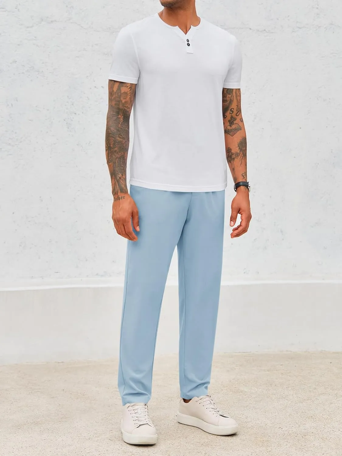 Runcati Mens Slim Fit Dress Pants Business Casual Golf Chino Pants Stretch Pleated Slacks