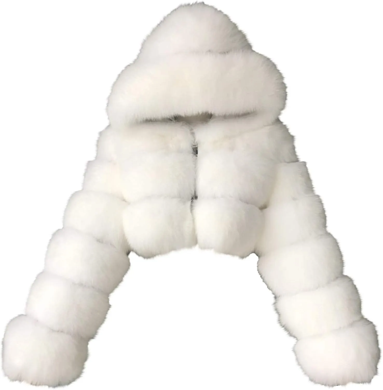 SACFOF Women Fluffy Faux Fur Coat Cropped Jacket Puffer Zip Up Winter Warm Fuzzy Teddy Hooded Outwear