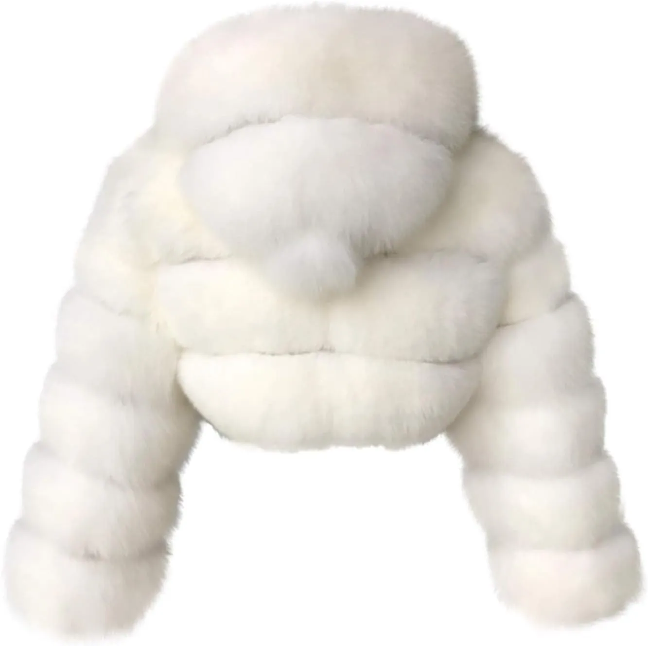 SACFOF Women Fluffy Faux Fur Coat Cropped Jacket Puffer Zip Up Winter Warm Fuzzy Teddy Hooded Outwear