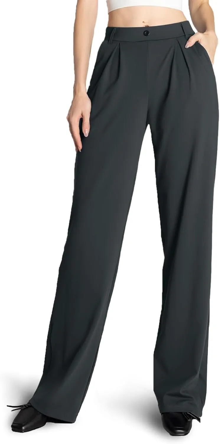 Safort Wide Leg Pants Women Dress Pants 28"/31"/34" Business Casual Trousers Work Office Loose Slacks Belt Loops Pockets