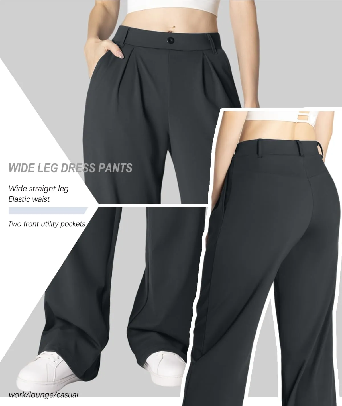 Safort Wide Leg Pants Women Dress Pants 28"/31"/34" Business Casual Trousers Work Office Loose Slacks Belt Loops Pockets