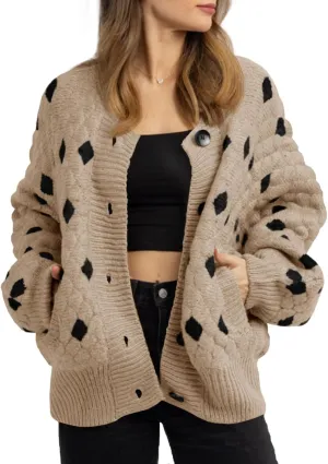 Saodimallsu Womens Chunky Cardigans Button Down Long Sleeve Open Front Plaid Knit Loose Fall Sweater Coats