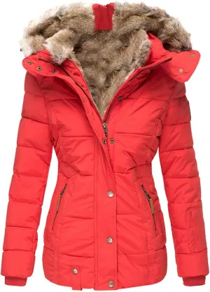 SHAOBGE Girl Down Jacket Women's Warm Woolen Collar Cotton Jacket with Zipper Long Sleeved Slim Fitting Hooded Women's