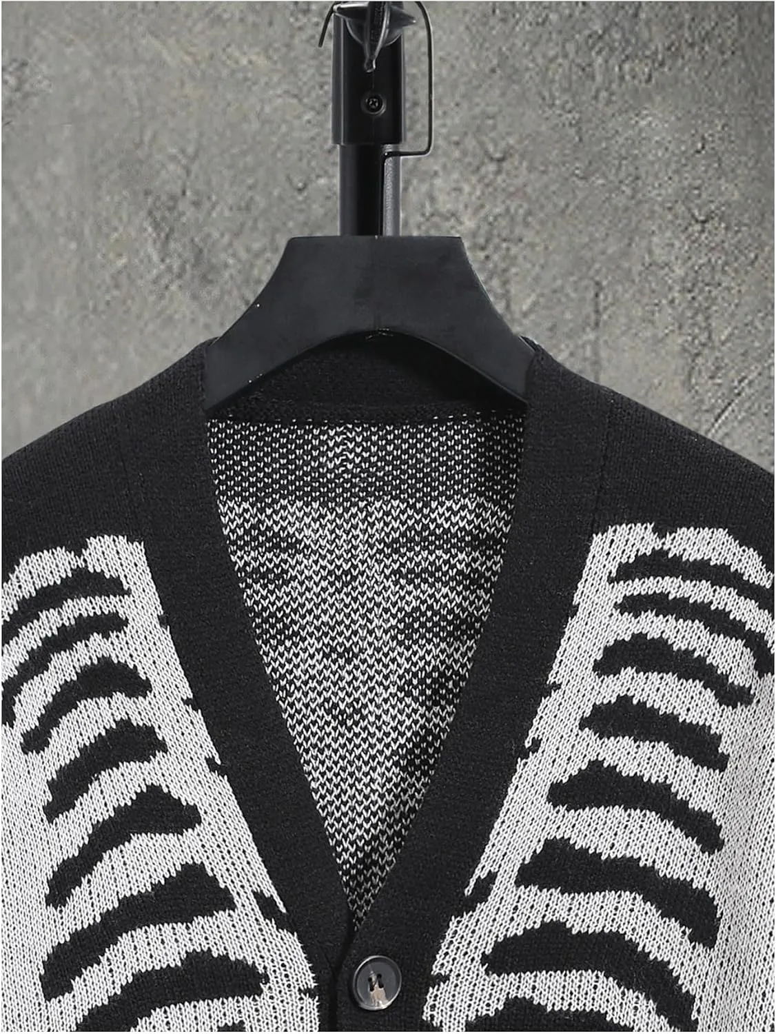 SHENHE Women's Skeleton Print V Neck Button Down Goth Cardigan Grunge Loose Fit Sweater Coat