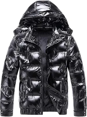 Shiny Puffer Jacket for Men Winter Warm Jackets Down Coat Oversized Bubble Coats Hooded Reflective Outerwear