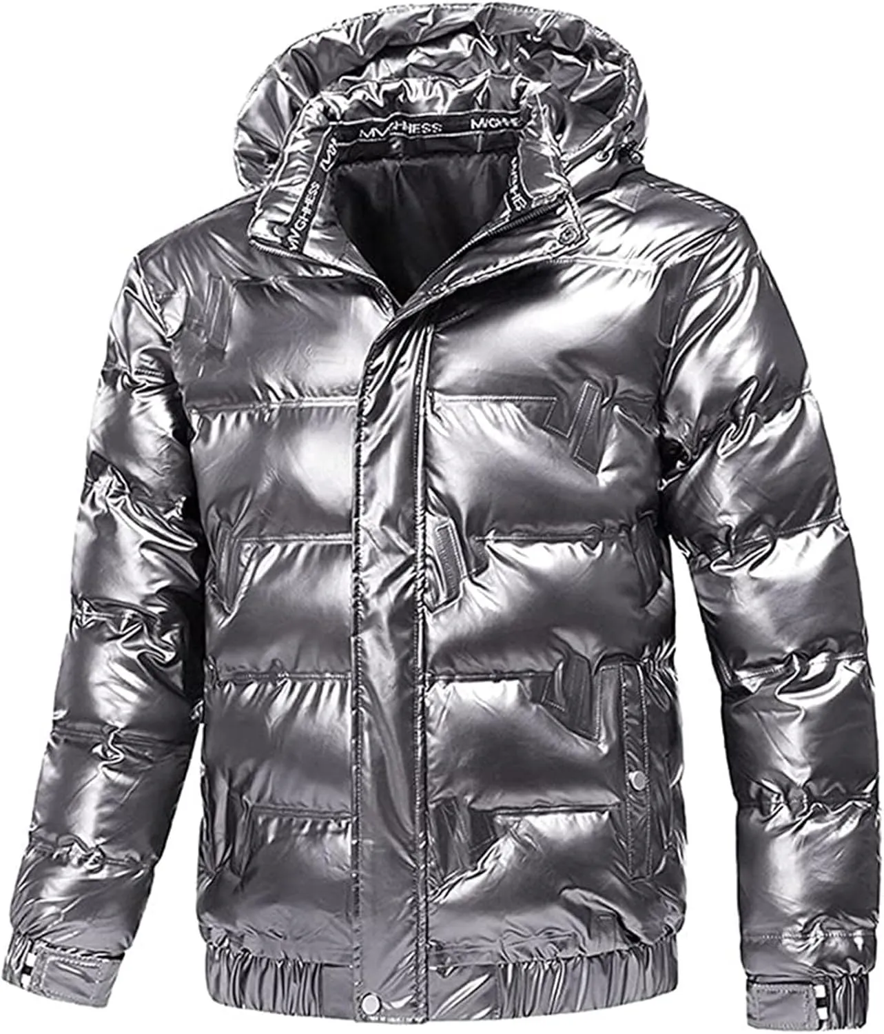 Shiny Puffer Jacket for Men Winter Warm Jackets Down Coat Oversized Bubble Coats Hooded Reflective Outerwear