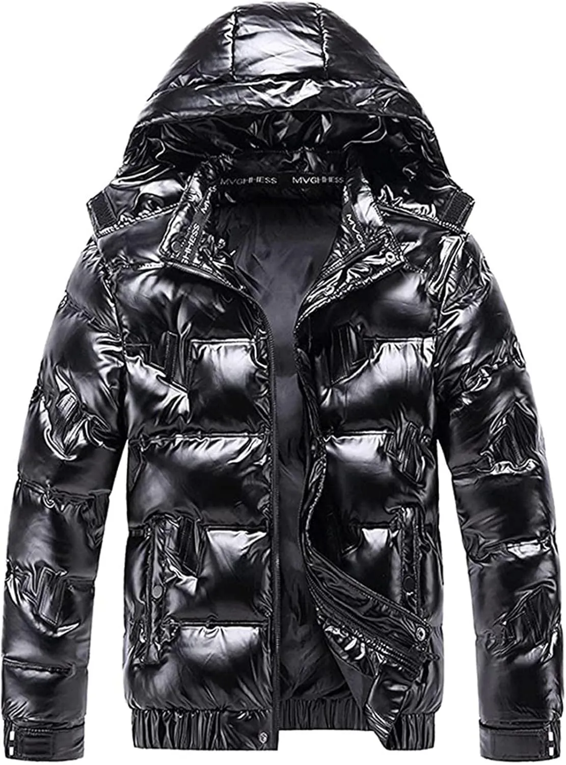 Shiny Puffer Jacket for Men Winter Warm Jackets Down Coat Oversized Bubble Coats Hooded Reflective Outerwear