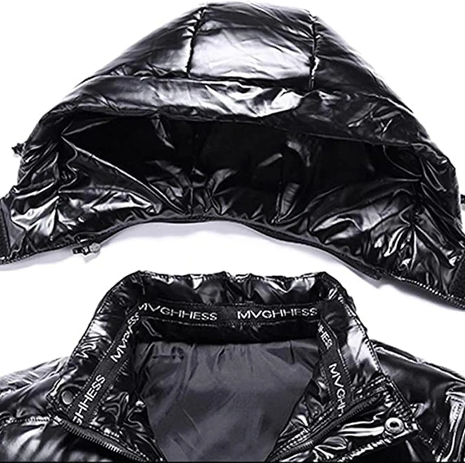 Shiny Puffer Jacket for Men Winter Warm Jackets Down Coat Oversized Bubble Coats Hooded Reflective Outerwear