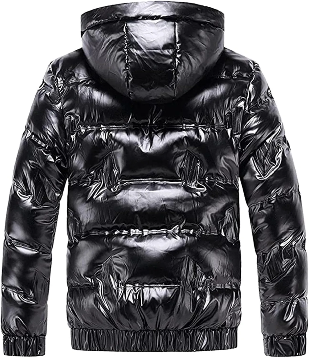Shiny Puffer Jacket for Men Winter Warm Jackets Down Coat Oversized Bubble Coats Hooded Reflective Outerwear