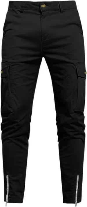 Slim Fit Cargo Pants for Men Cotton Athletic Sports Joggers Running Pants Trendy Zipper Bottom Workout Hiking Pants