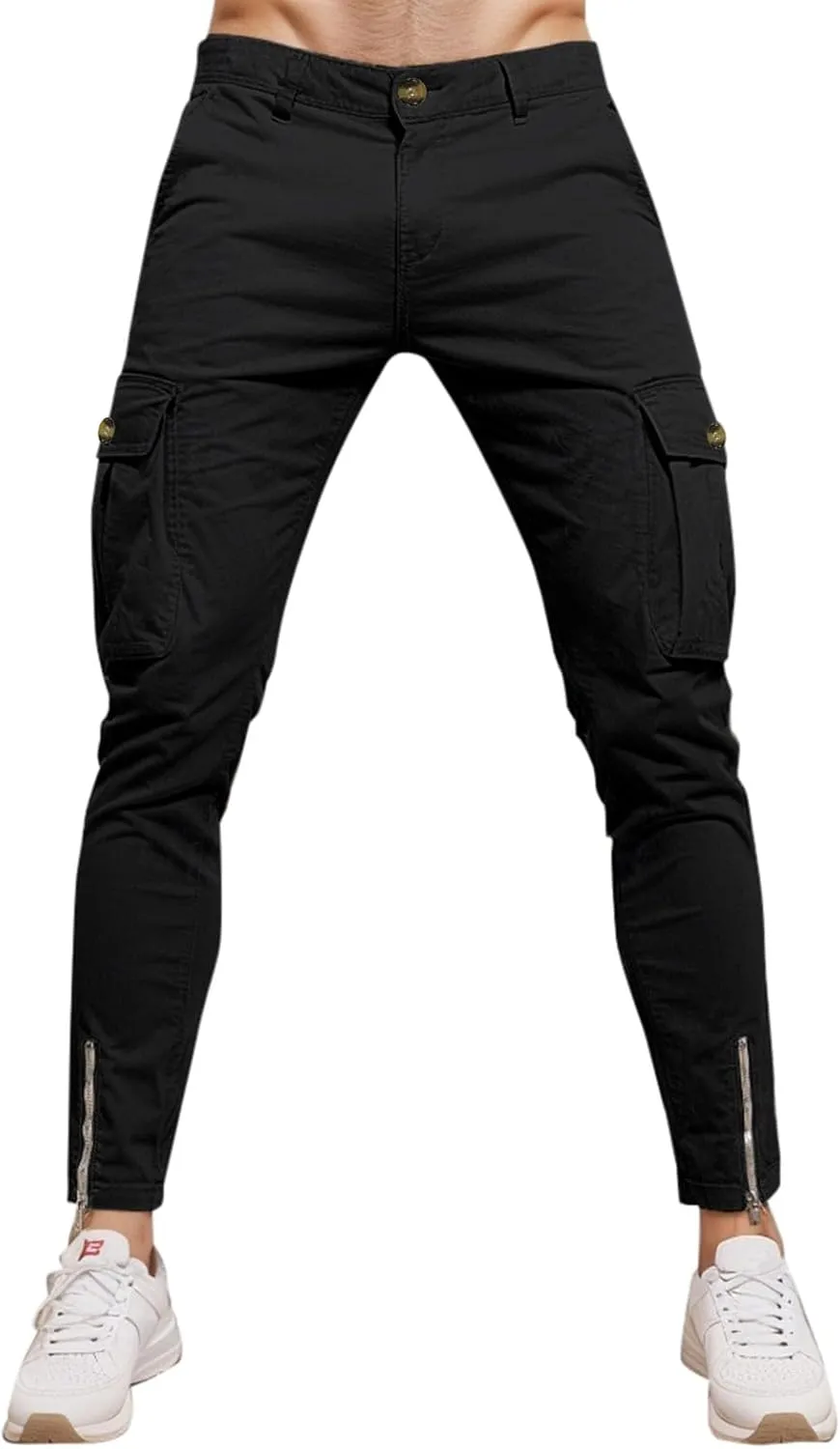 Slim Fit Cargo Pants for Men Cotton Athletic Sports Joggers Running Pants Trendy Zipper Bottom Workout Hiking Pants
