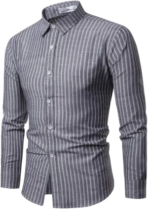 Slim Fit Dress Shirts for Men Striped Long Sleeve Button Down Shirt Big and Tall Casual Business Work Formal Tops