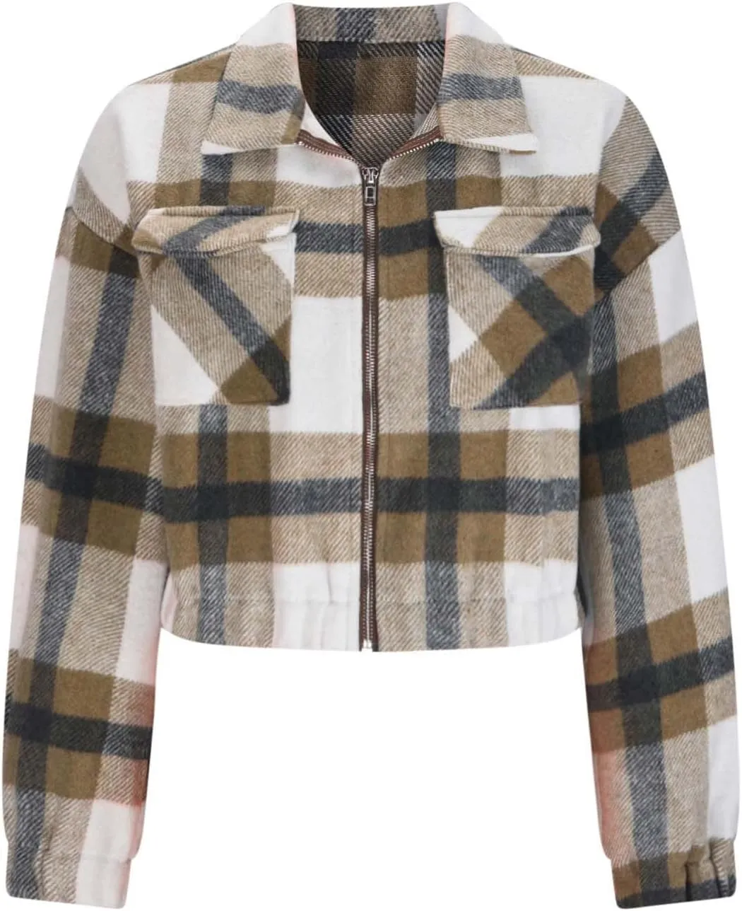 SMIDOW Women's Flannel Plaid Cropped Shacket Jacket Lapel Button Down Fall Fashion 2023 Woolen Coats Outerwear Casual Jackets