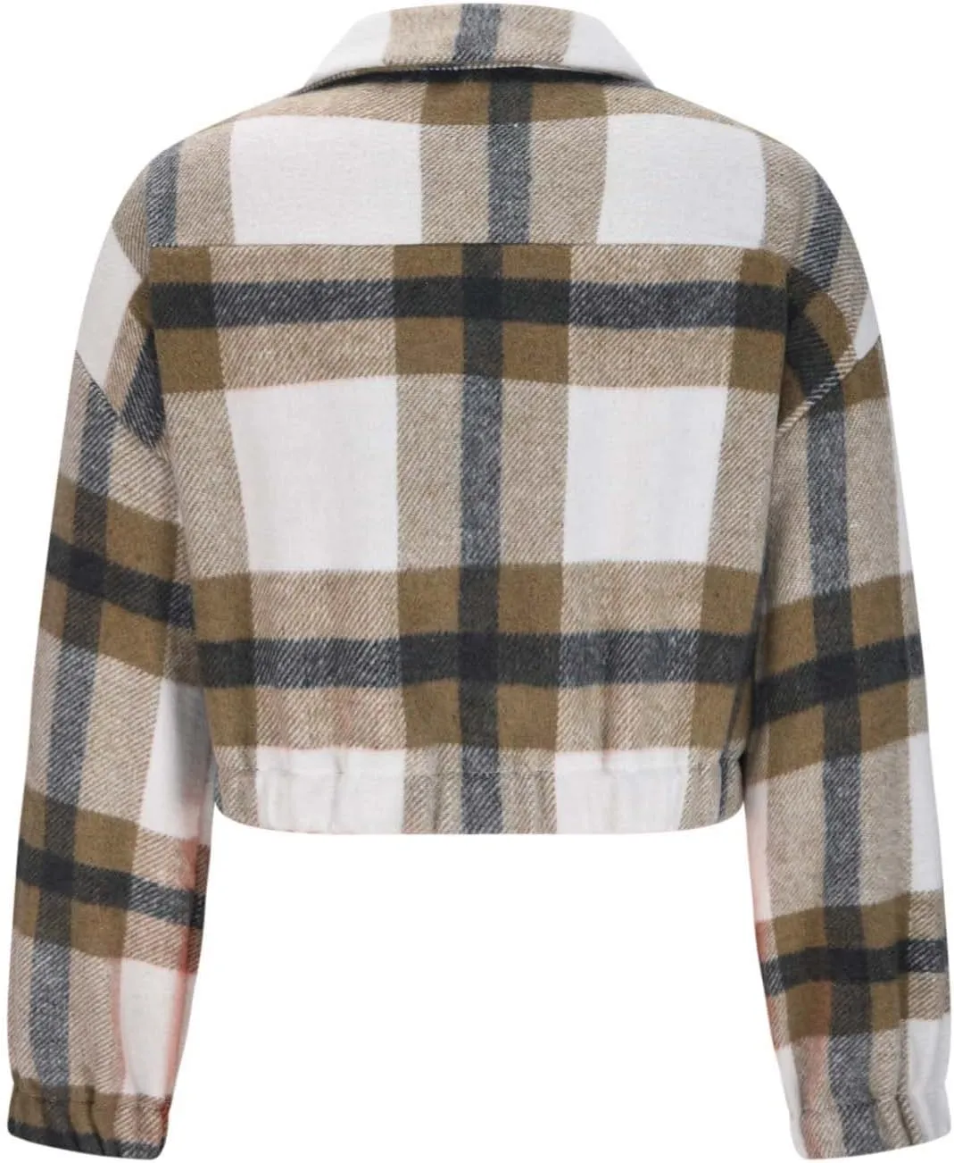 SMIDOW Women's Flannel Plaid Cropped Shacket Jacket Lapel Button Down Fall Fashion 2023 Woolen Coats Outerwear Casual Jackets