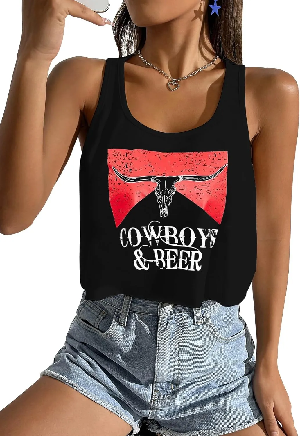SODSHY Women's Sexy Sleeveless Top Cowboy Shirt Cute Country Concert Cowgirl Outfit Western Graphic Tank Top