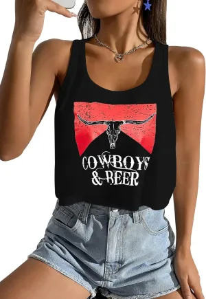 SODSHY Women's Sexy Sleeveless Top Cowboy Shirt Cute Country Concert Cowgirl Outfit Western Graphic Tank Top