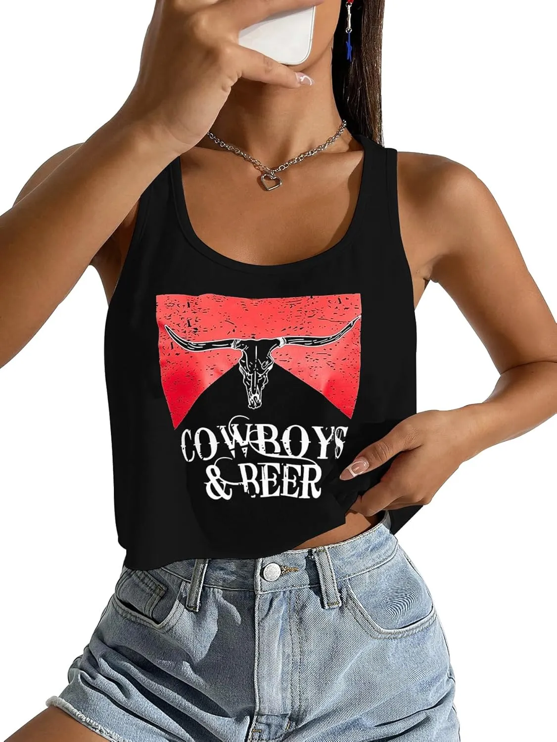 SODSHY Women's Sexy Sleeveless Top Cowboy Shirt Cute Country Concert Cowgirl Outfit Western Graphic Tank Top