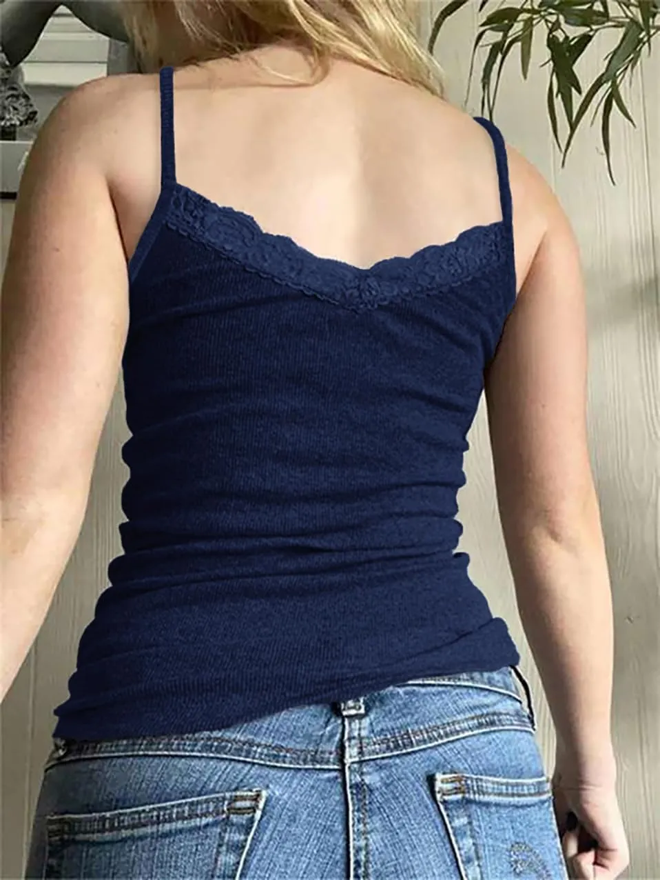 Spring/Summer Women's Y2K Sexy Slim Crop Top, Solid Color Threaded Camisole Top