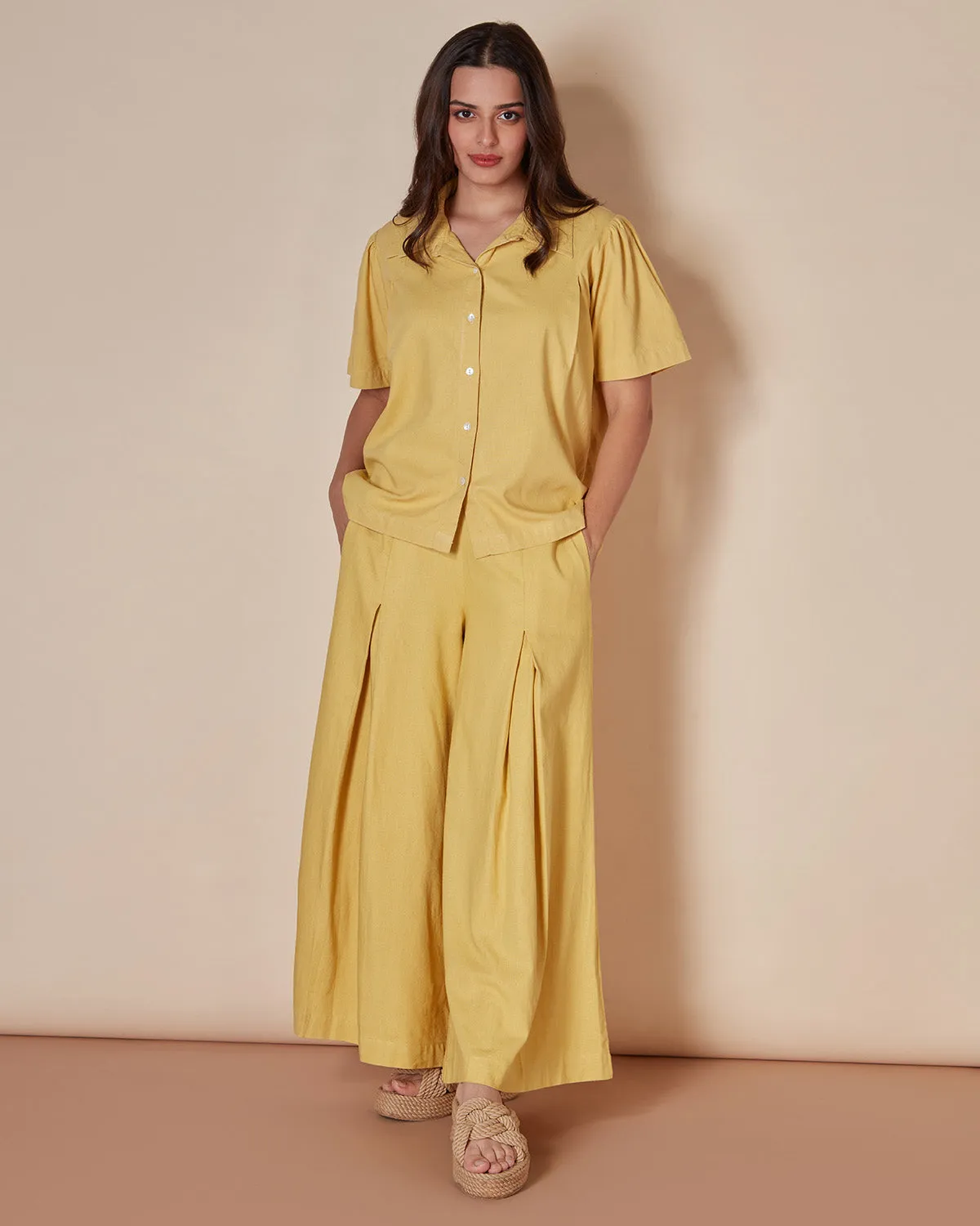 Stay Golden Pleated Wide-Legged Pants