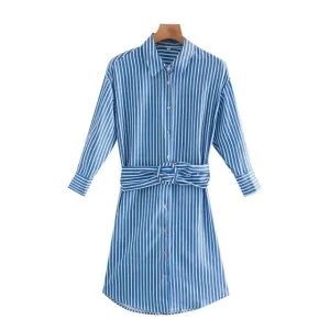 STRIPED MINI SHIRT DRESS WITH BELT