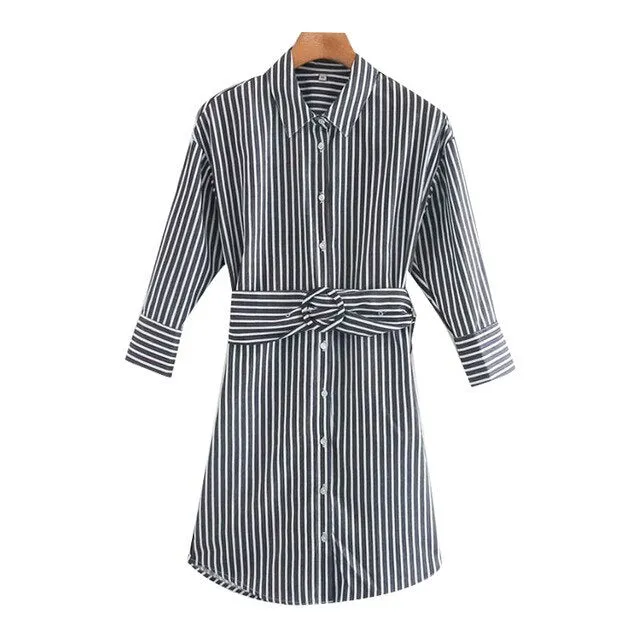 STRIPED MINI SHIRT DRESS WITH BELT