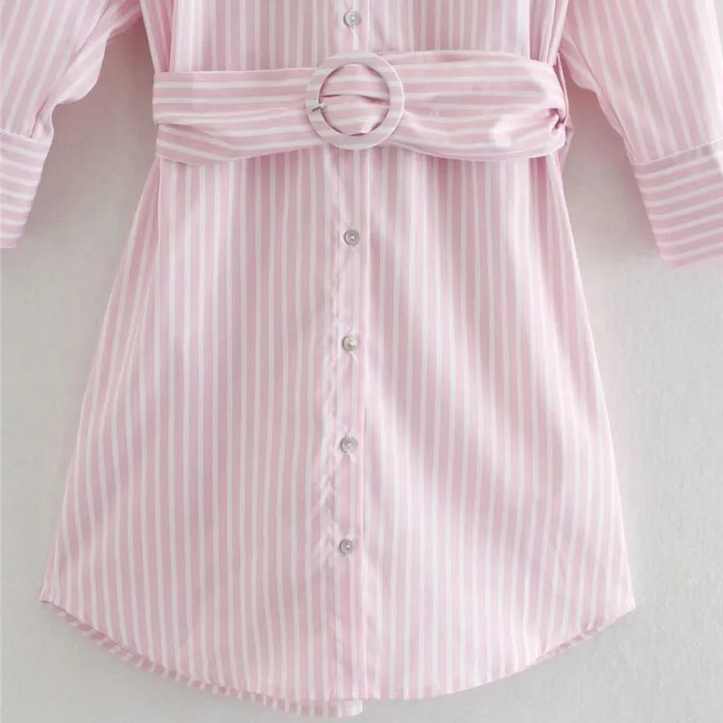 STRIPED MINI SHIRT DRESS WITH BELT