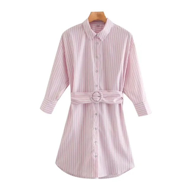 STRIPED MINI SHIRT DRESS WITH BELT