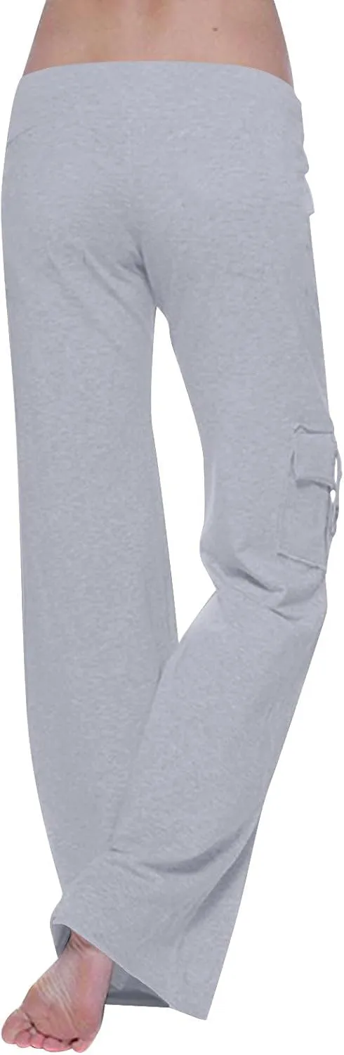 Sweatpants Women Workout Leggings Stretch High Waist Casual Cargo Pants Button Pockets Yoga Gym Loose Fit Trousers
