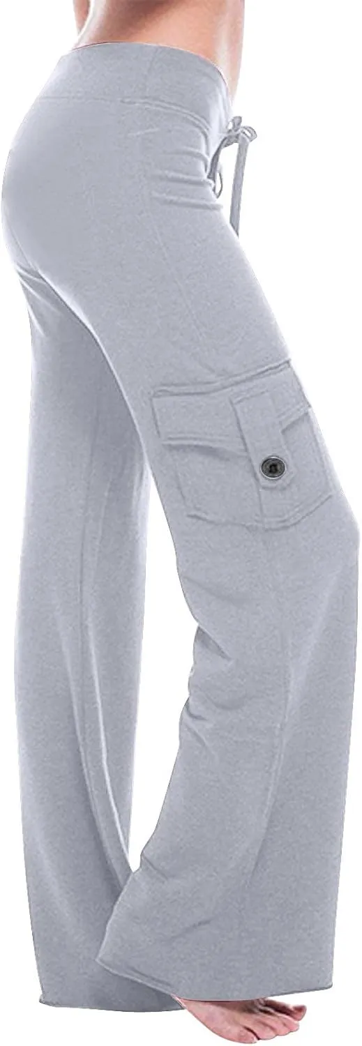 Sweatpants Women Workout Leggings Stretch High Waist Casual Cargo Pants Button Pockets Yoga Gym Loose Fit Trousers