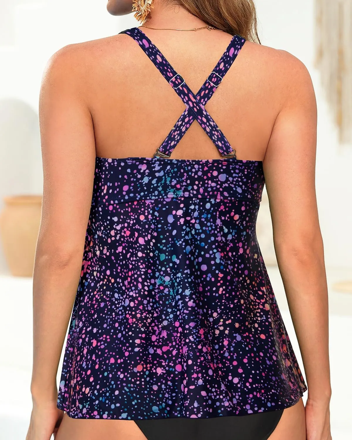 Tempt Me Women Tankini Top Only Flowy Swim Tops V Neck Bathing Suit Top