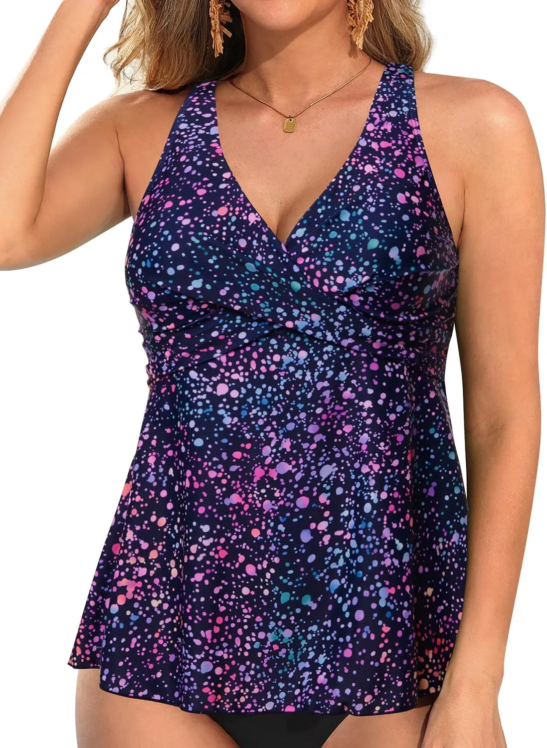 Tempt Me Women Tankini Top Only Flowy Swim Tops V Neck Bathing Suit Top