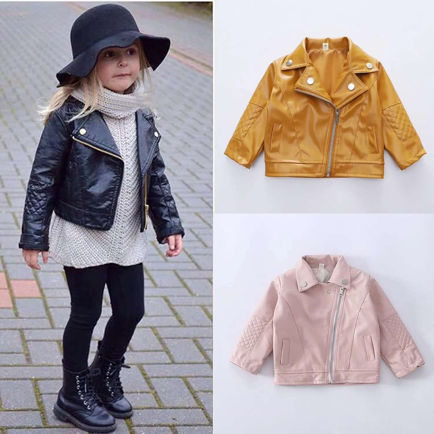 Toddler Girls Faux Leather Jacket Coats for Kids Motorcycle Biker Leather Jackets Outerwear Fall Fashion Clothes