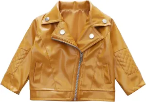 Toddler Girls Faux Leather Jacket Coats for Kids Motorcycle Biker Leather Jackets Outerwear Fall Fashion Clothes