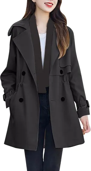 Trench Coat for Women 2024 Long Elegant Windbreaker Jacket Double-Breasted Classic Lapel Overcoat Slim Outerwear Coat