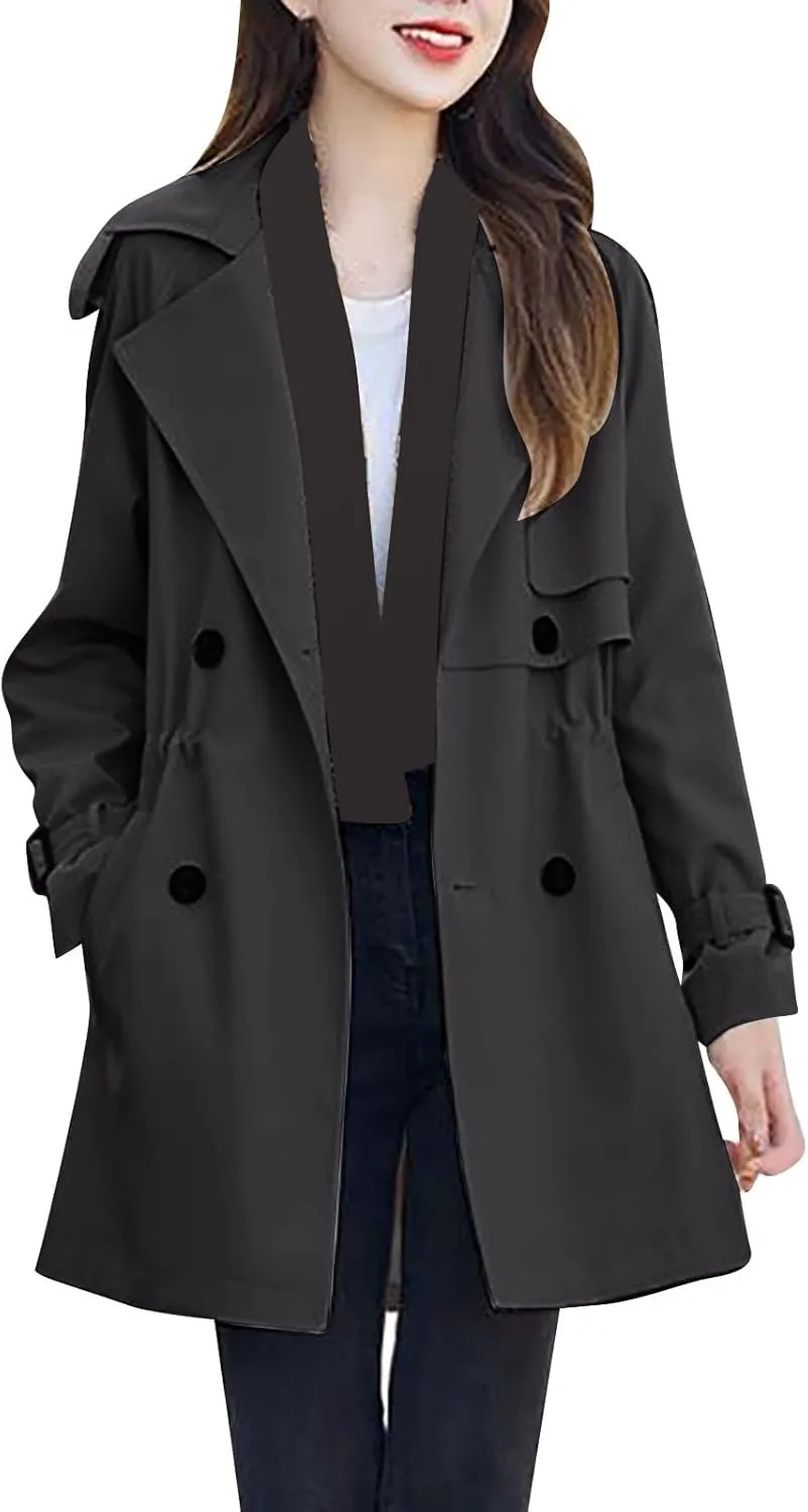 Trench Coat for Women 2024 Long Elegant Windbreaker Jacket Double-Breasted Classic Lapel Overcoat Slim Outerwear Coat