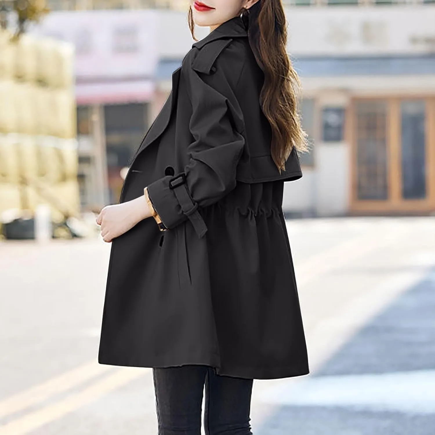 Trench Coat for Women 2024 Long Elegant Windbreaker Jacket Double-Breasted Classic Lapel Overcoat Slim Outerwear Coat