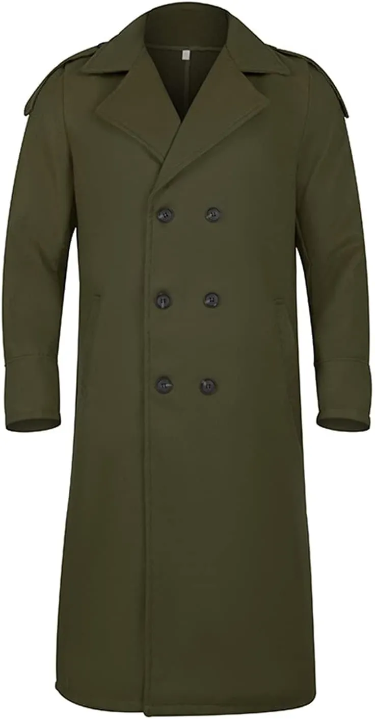 Trench Coat Men Oversized Notched Long Faux Wool Blend Overcoats Single Breasted Knee Length Lapel Winter Jacket